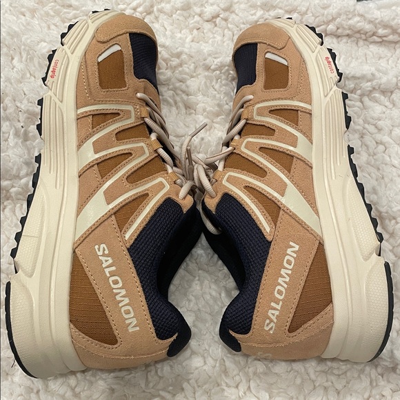 SALOMON X-Mission 4 Low Suede Athletic Sneakers Shoes Tan/Navy | EUC - Picture 5 of 7